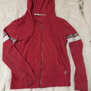 Red Zip-Up Hoodie with Sequin Detail